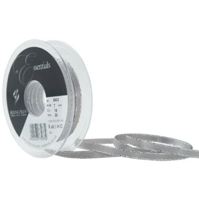 Image of Berisfords 7 mm Silver Edge Satin Ribbon, Grey