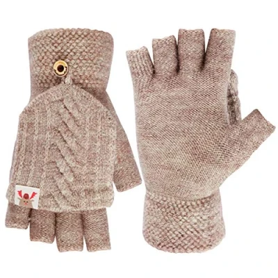 Image of BRAND KRUZE Women&#039;s Gloves Fingerless Mittens Ladies and Girls Winter Warm Heat Weaver Cable Knit Half Finger Beige
