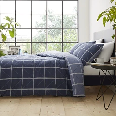 Image of Catherine Lansfield GEOMETRIC GRID Duvet Cover Set 160 x 200 + 50 80 cm