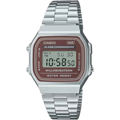 Image of Casio Vintage A168WA 5AYDF Brown Digital Dial Silver Stainless Steel Band D331, Silver, Antique
