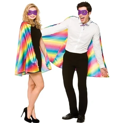 Image of Wicked Costumes Unisex Rainbow Superhero Cape &amp; Mask Fancy Dress Costume Accessory