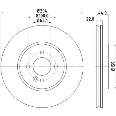 Image of 34116858652, 6858652 Brake disc HELLA PRO 8DD 355 115 871 294mm 22mm 04/05 100mm internally vented Coated MINI: Hatchback, Clubman