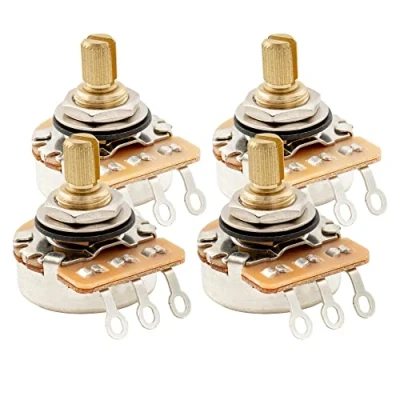 Image of Musiclily Pro HD B250K Full Brass Inch Sized Fine 24 Spline Split Shaft Pot Linear Taper Potentiometers for Electric Guitar Bass (Set of 4)