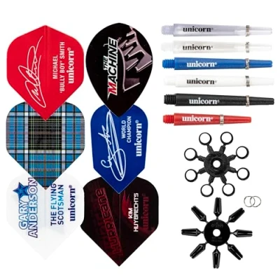 Image of Unicorn Pro Team Darts Tune Up Kit 6 Sets of Flights, 12 Shafts, 8 Locking Rings, Flight Protectors, Shaft Springs