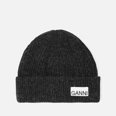 Image of Ganni Ribbed Wool Blend Beanie