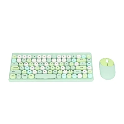 Image of Wireless Keyboard and Mouse Combo, 2.4G Mix Color 86 Keys Retro Round Keycap Gaming with 1200DPI for Computer, Laptop, PC Desktops(Green)