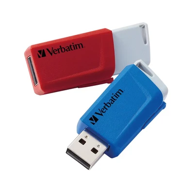 Image of Verbatim Store &#039;n&#039; Click USB stick 2x 3.2 Gen1 32GB memory with locking mechanism 3 external storage for laptop notebook and co up to 5 Gbit/s red blue