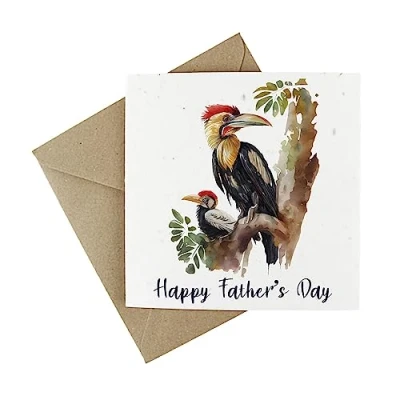 Image of Plantable Fathers Day Card Eco Friendly Wildflower Seed Greeting Amazon Jungle Happy Father and Baby Bird
