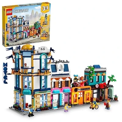 Image of LEGO Creator Main Street 31141 Building Toy Set, 3 in 1 Features a City Art Deco Building, Market Hotel, Café Music Store and 6 Minifigures, Endless Play Possibilities for Boys Girls