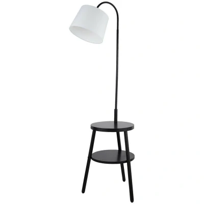 Image of Ridge Shelf Floor Lamp Black, Wood, White Fabric