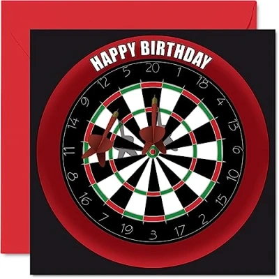 Image of Fun 32nd Birthday Cards for Men Woman Dart Board Happy Card Dad Mum Son Daughter Brother Sister Uncle Auntie Cousin, 145mm x Sports Darts Bday Greeting