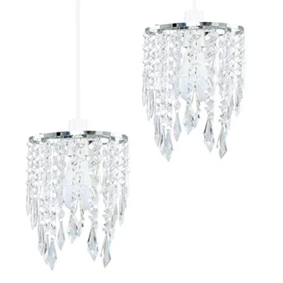 Image of MiniSun Pair of Chandelier Design Ceiling Pendant Light Shades with Clear Acrylic Jewel Effect Droplets