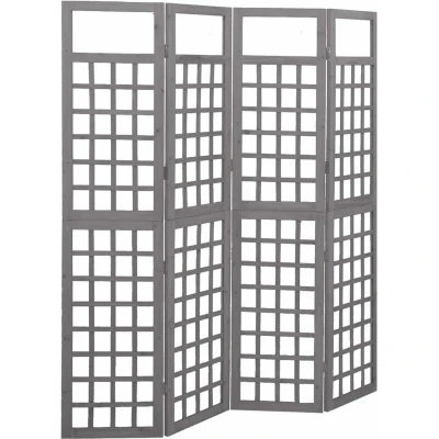 Image of vidaXL 4 Panel Room Divider/Trellis Solid Fir Wood Grey 161x180 cm