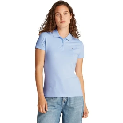 Image of Tommy Jeans SLIM Essential Polo shirt, Women&#039;s, Size: 6, Sweet blue