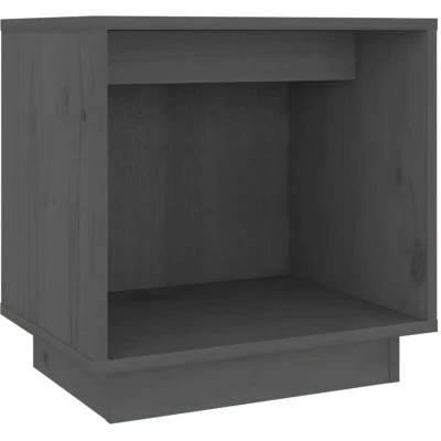 Image of vidaXL Grey Bedside Cabinet in Solid Pine Wood Rectangular Side Table for Bedroom or Living Room with Storage Space.