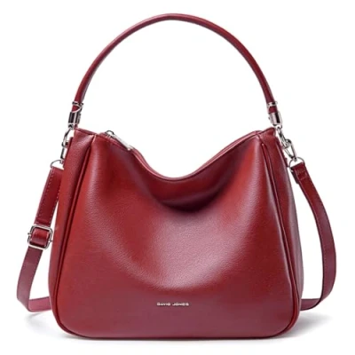 Image of David Jones Women&#039;s Hobo Handbag Shoulder Bag PU Leather Medium Tote with Long Handle Classic City Fashion Practical Elegant, Red, One Size, Stylish