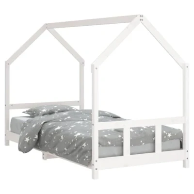 Image of vidaXL Kids Bed Frame in White, Solid Pinewood and Plywood, Fun Playful Design, Suitable for Toddlers, Ideal Bedroom Decor, Assembly Required (90x200 cm)