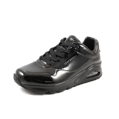 Image of Skechers Ladies Uno Shiny One Black Patent Leather Trainers Shoes (UK_Footwear_Size_System, Adult, Men, Numeric, Medium, Numeric_3)