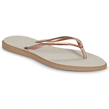 Image of Havaianas SLIM Point Tbar sandals, Women&#039;s, Size: 7/7.5, Rose gold/beige Synthetics