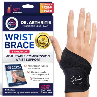 Image of Doctor Developed wrist supports Relief for carpal tunnel, injuries, arthritis, hand support, braces, strap, and Handbook (Single)
