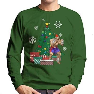 Image of Cloud City 7 Sagat Around The Christmas Tree Street Fighter Men&#039;s Sweatshirt Bottle Green