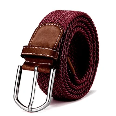 Image of DonDon Braided stretch belt elastic for women and men length 39 to 51 inch 100 cm 130 bordeaux