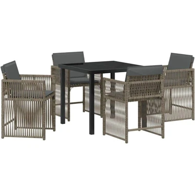 Image of vidaXL 5 Piece Garden Dining Set with Cushions Grey Poly Rattan