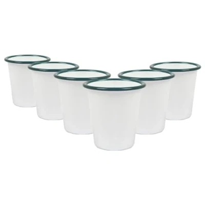 Image of 6x Green 300ml White Enamel Tumblers By Argon Tableware
