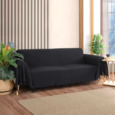 Image of Milam London Sofa Throws Large 3 Seater Extra For Settees Sofas Herringbone Throw 180 x 300 cm Black