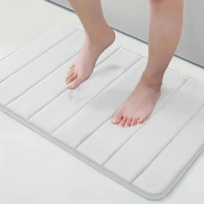 Image of ZIYA HOMES White Memory Foam Bath Mat 50x80cm, Extra Soft Non Slip, Super Absorbent Mats for Bathroom Floor, Machine Washable Dry Rug Foot Mat, Doormat