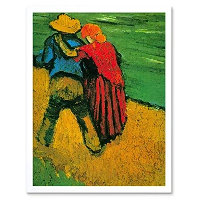 Image of Wee Blue Coo Vincent Van Gogh Two Lovers Old Master Painting Art Print Framed Poster Wall Decor 12X16 Inch