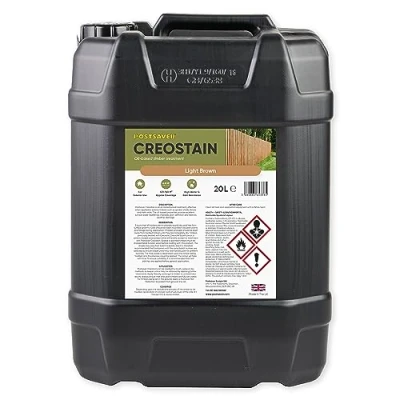 Image of Postsaver Creostain Oil Based Wood Treatment Creosote Creocote Substitute Exterior Stain and Preserver Safe Fence Lower Odour Than Light Brown 20L (Light Brown)