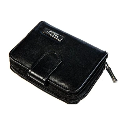 Image of Lorenz Small Black Leather Zip Around Purse With Built In RFID Protection Clear Photo Pass Pocket