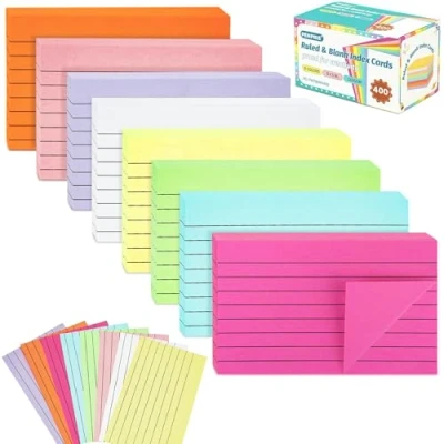 Image of 400 Pcs 8 Pack Lined Index Cards Colours Revision 5x3 [127x77mm] Multi Coloured Record for Office School Home Study Learning PAP06MX400