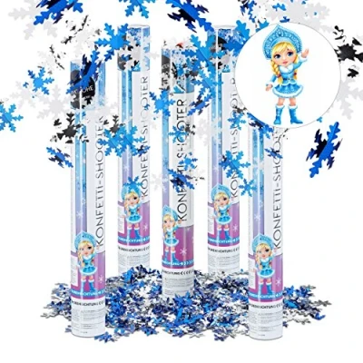 Image of Relaxdays Ice Age Party Popper 40 cm Set of 5, Effect Height 6 8m, Snow Flakes for Birthdays, Confetti Shower, White Blue