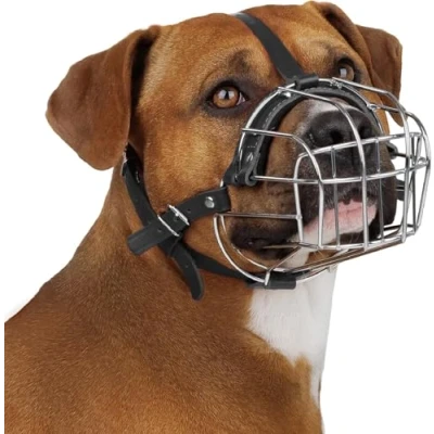 Image of BRONZEDOG Dog Muzzle Wire Basket Metal Mask for Medium Large Dogs (Size 4: Pitbull &amp; Amstaff)