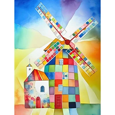 Image of Artery8 Abstract Patchwork Windmill Old Amsterdam Folk Art Large Wall Poster Print Thick Paper 18X24 Inch