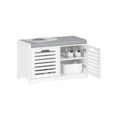 Image of SoBuy Hallway Storage Bench Shoe Cabinet with Seat Cushion and 2 Doors White W71 x D35 H43cm FSR23 II W