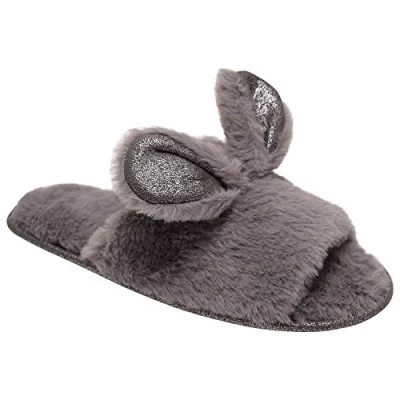 Image of Undercover Ladies Bunny Ear Fur Slippers 640047 Grey 3 4