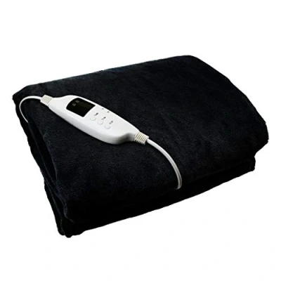 Image of Electric Heated Throw Black Over Under Blanket Fleece Bed Washable Soft Mattress