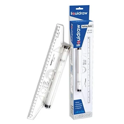 Image of Liquidraw Rolling Ruler 30cm Protractor Metric Parallel Line Architectural Drawing Artists Architects Engineers