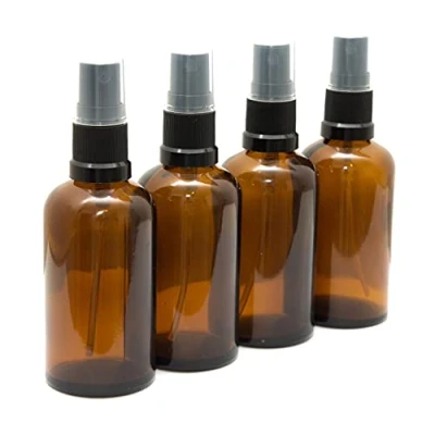Image of Aura 60ml Amber Glass Bottles with Black ATOMISER Sprays Pack of 4