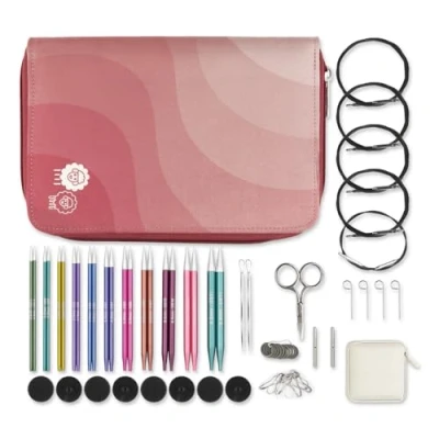 Image of KnitPro Zing Interchangeable Needle Set 11 x 13cm Circular Knitting Pin Pairs with Accessories Regal Set, Colour Coded for Beginners, Professionals &amp; Gift