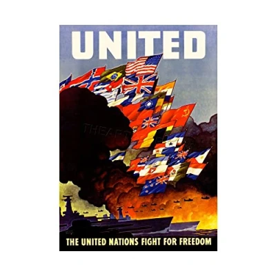 Image of Wee Blue Coo Vintage Ad War WWII United Nations Warship Flag Bomber Wall Art Print