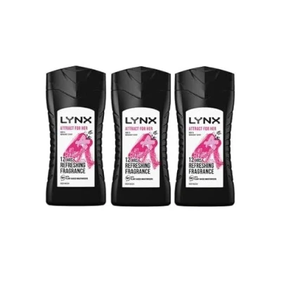Image of Pack of 3, Lynx Attract for Her Rose &amp; Bergamot Scent Body Wash 225ml