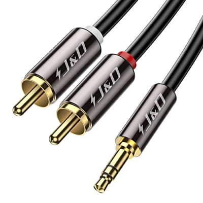 Image of J&amp;D RCA Audio Cable, 3.5mm Male to 2 Phono Stereo Adapter Aux Cable Gold Plated Copper Shell Heavy Duty, 1.8 Meter