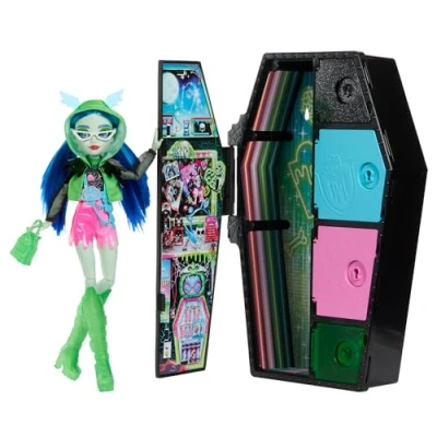 Image of Monster High Doll and Fashion Set, Ghoulia Yelps Doll, Skulltimate Secrets: Neon Frights, Dress Up Locker with 19+ Surprises, HNF81
