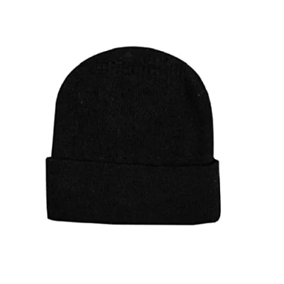 Image of Kids Winter Thermal Lined Beanie Polyester Hat (22cm x 18cm 2cm) Comfortable &amp; Classic Plain Black Design, Perfect Headwear for Cold Weather, 1 Piece