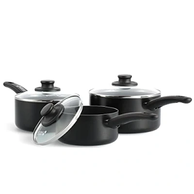 Image of Kitchen Stories CC002623 001 Searsmart Non Stick 3 Piece Saucepan Set 16 cm, 18 cm and 20 Aluminium