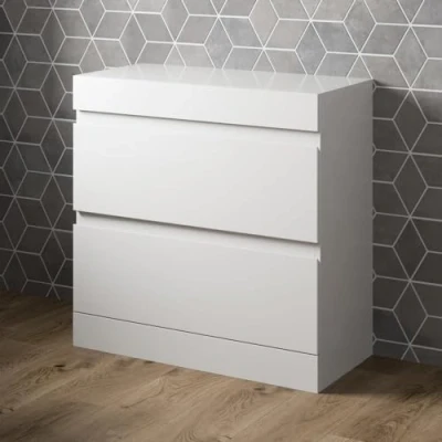 Image of Artis 800mm Floor Standing Bathroom Countertop Vanity Unit Soft Close Drawers White Gloss